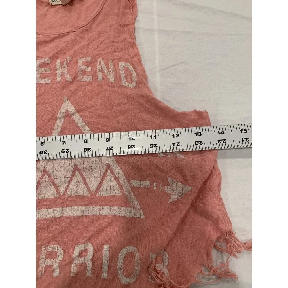 So Rad by A Weekend Warrior XS Pink Cotton Distressed Fringe Festival Tank Women